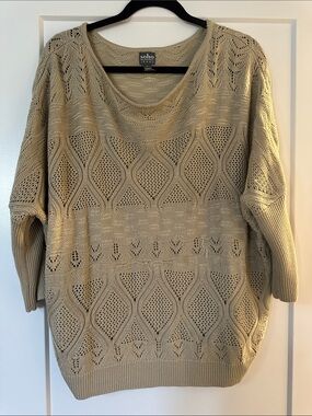 Soho Openwork Scoop-Neck Sweater in Beige